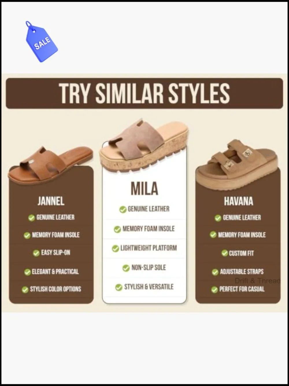 Genuine Leather Platform Wedge Sandals Memory Foam Non-Slip Slides Women